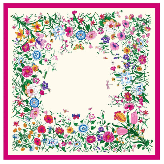 Flowers Beige Silk Scarf / 130cm