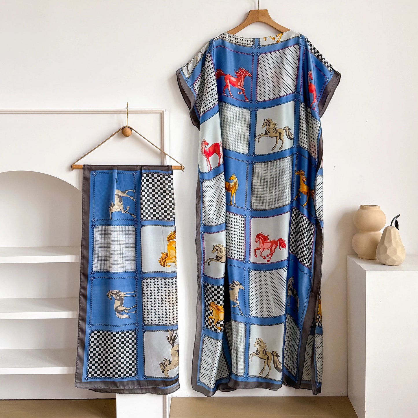 Blue Licinia Kaftan Dress & Scarf Set