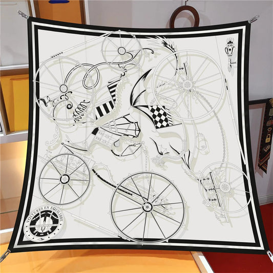 Carriage Wheel White Silk Scarf / 90cm