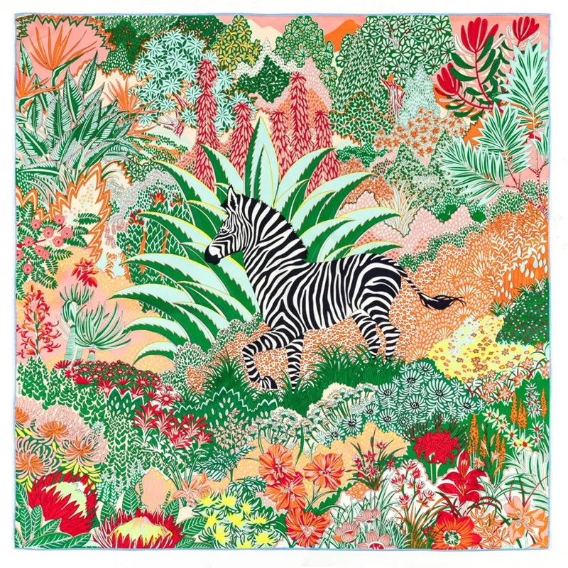 Zebra Green Silk Scarf / 90cm