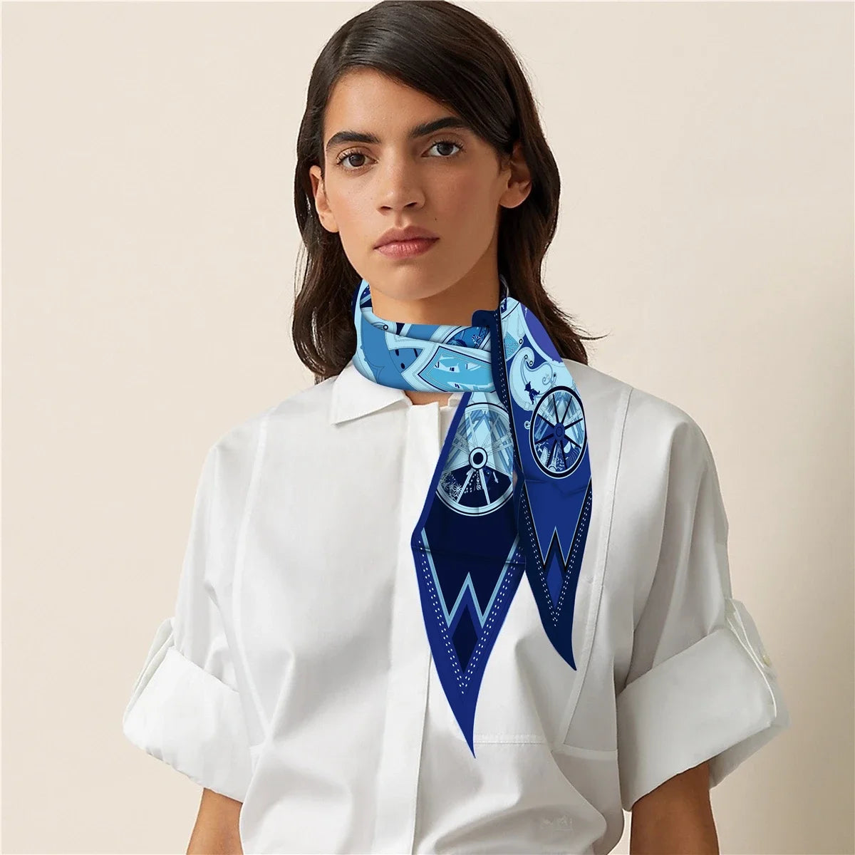 Wheel Blue Silk Diamond Scarf