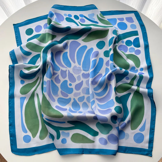 Floral Blue Scarf / 65cm