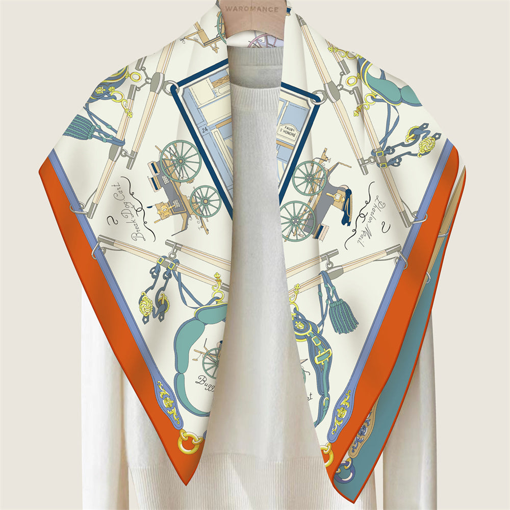 Carriage Orange & Blue Double Print Scarf / 90cm