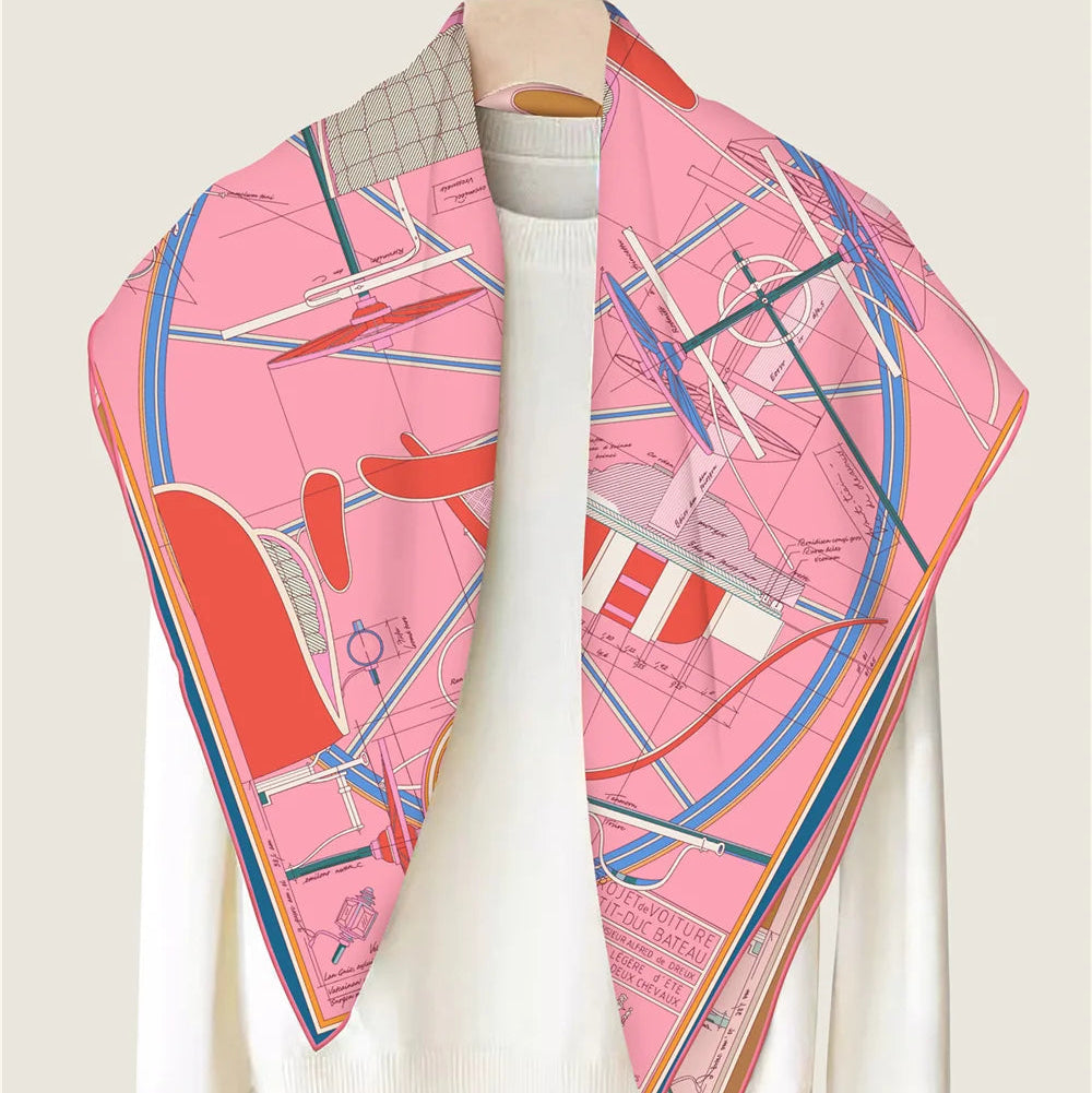 Wheel Pink Double Print Scarf / 90cm