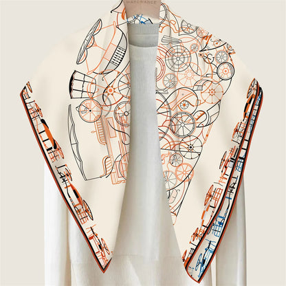 Horse Head Beige & Blue Double Print Scarf / 90cm