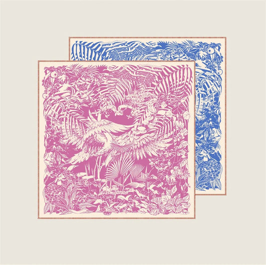 Tropical Garden Pink & Blue Double Print Scarf / 90cm