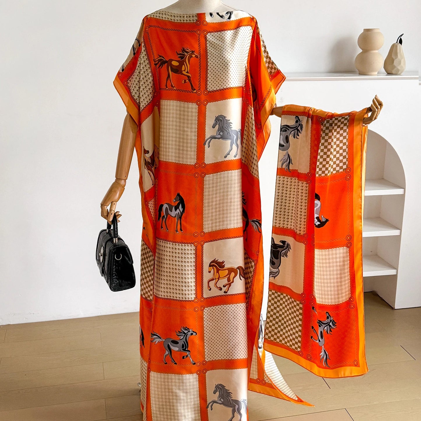Orange Licinia Kaftan Dress & Scarf Set