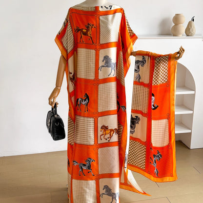 Orange Licinia Kaftan Dress & Scarf Set