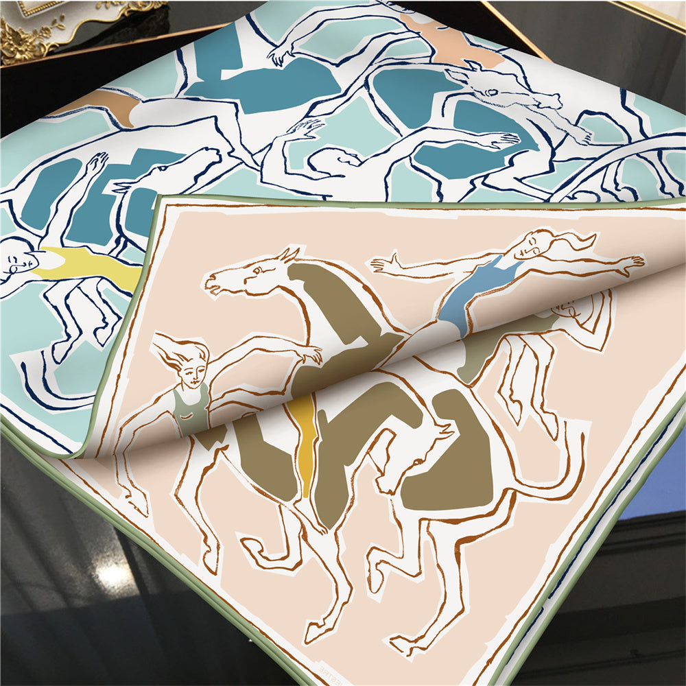 Horse Dancer Blue Double Print Scarf / 90cm