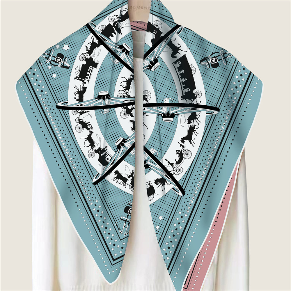 Carriage Circle Blue Double Print Scarf / 90cm