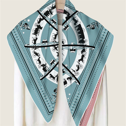 Carriage Circle Blue Double Print Scarf / 90cm