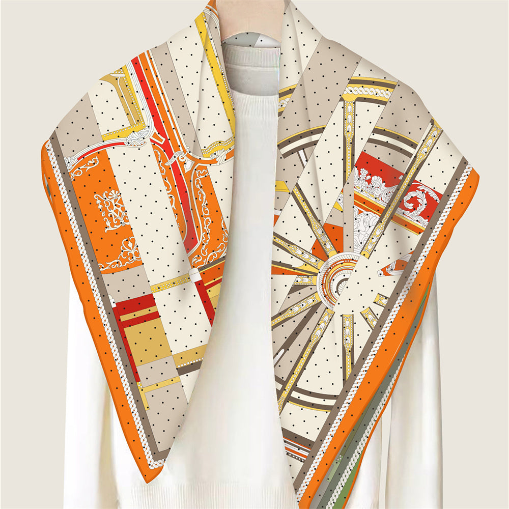 Wheel Stripes Orange & Green Double Print Scarf / 90cm
