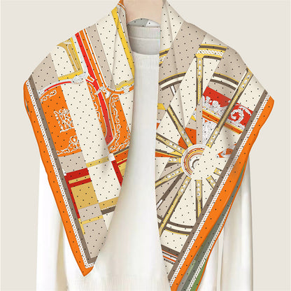 Wheel Stripes Orange & Green Double Print Scarf / 90cm