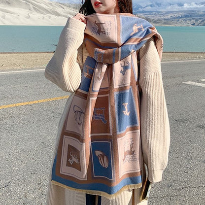Gaelle Pashmina Scarf Blue & Brown