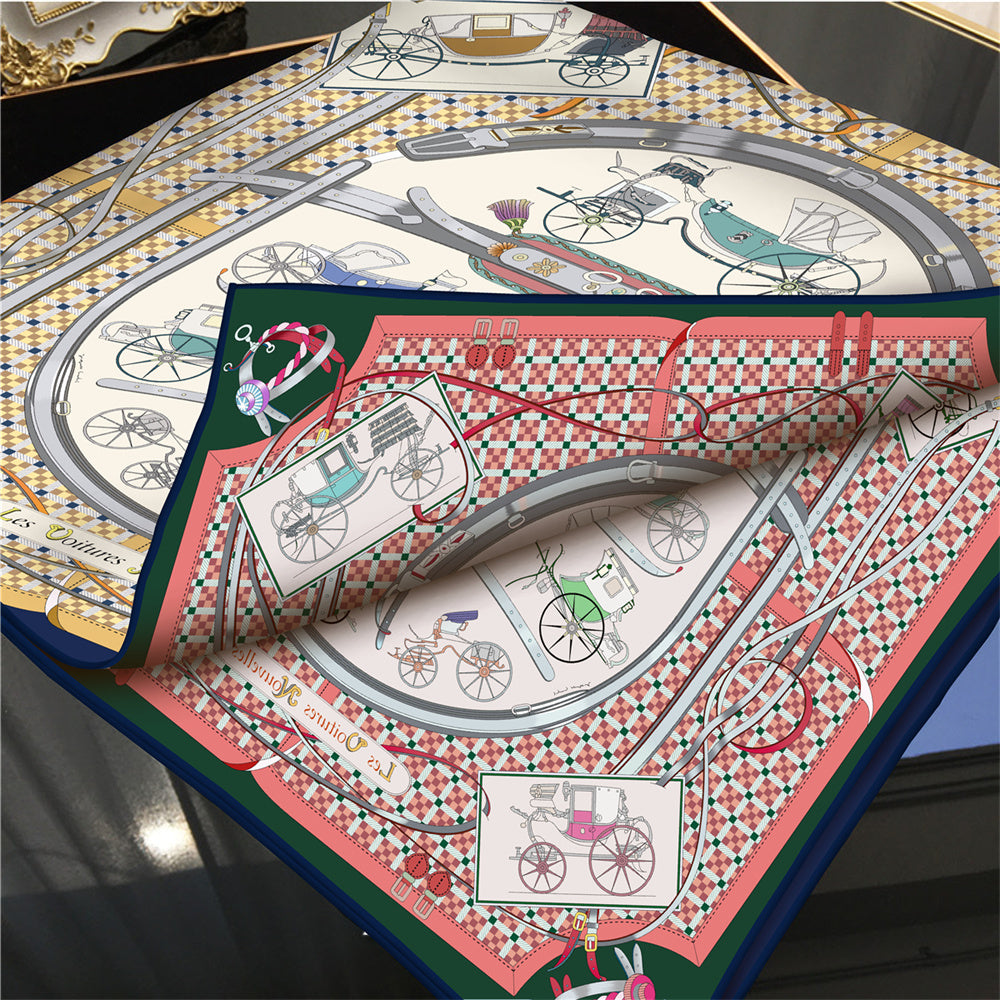 Carriage Navy & Green Double Print Scarf / 90cm