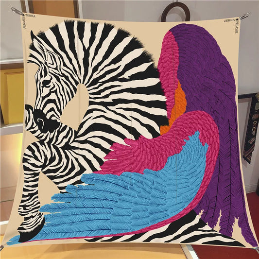 Zebra Wings Purple Silk Scarf / 90cm