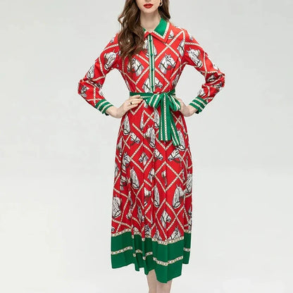 Red Equestrian Print Dress