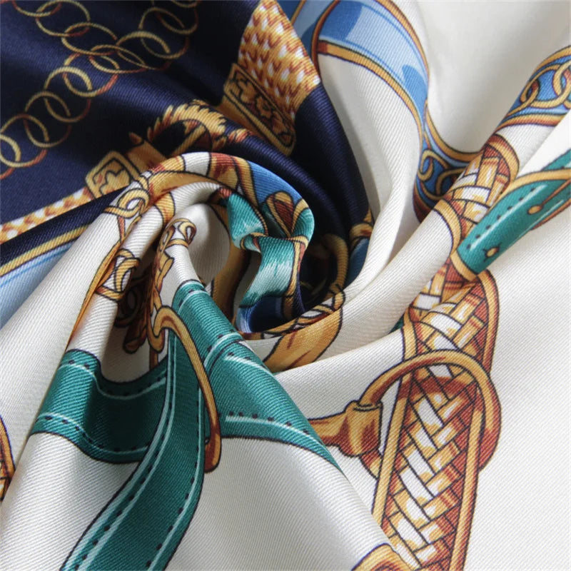 Stirrup Navy Silk Scarf / 90cm