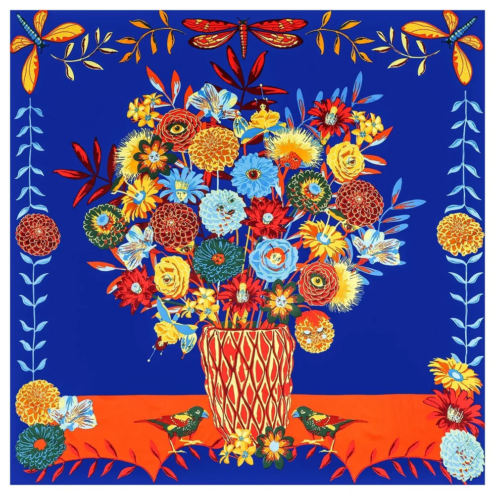 Bouquet Royal Blue Silk Scarf / 130cm