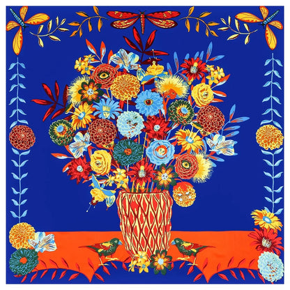 Bouquet Royal Blue Silk Scarf / 130cm