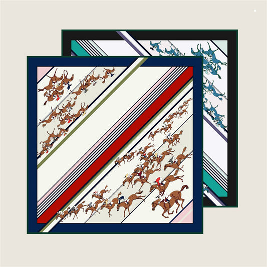 Horse Race Navy Double Print Scarf / 90cm