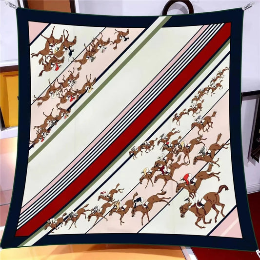Horse Race Black Silk Scarf / 90cm
