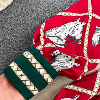 Red Equestrian Print Dress