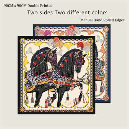 Two Horses Black Double Print Scarf / 90cm