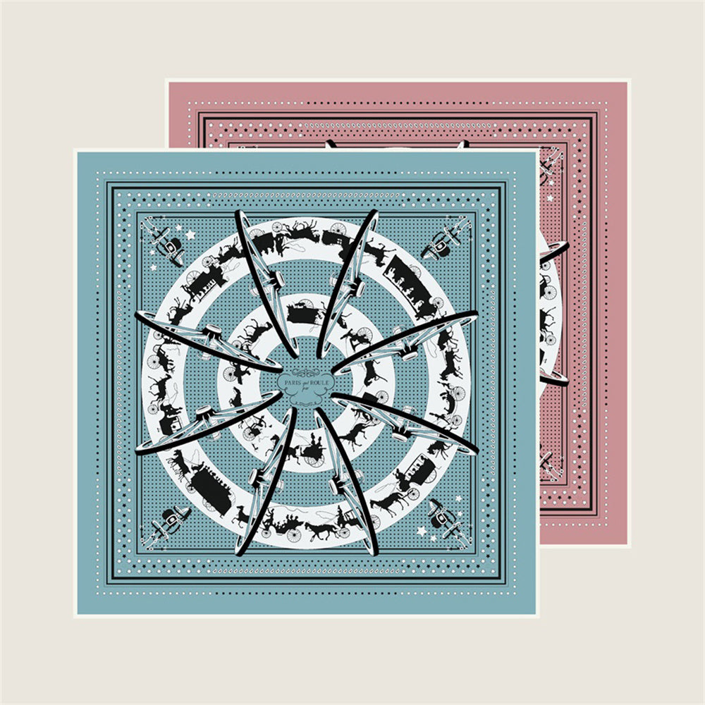 Carriage Circle Blue Double Print Scarf / 90cm