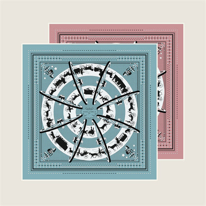 Carriage Circle Blue Double Print Scarf / 90cm
