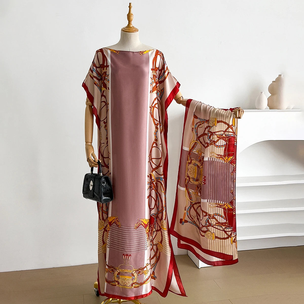 Red Saveria Kaftan Dress & Scarf Set