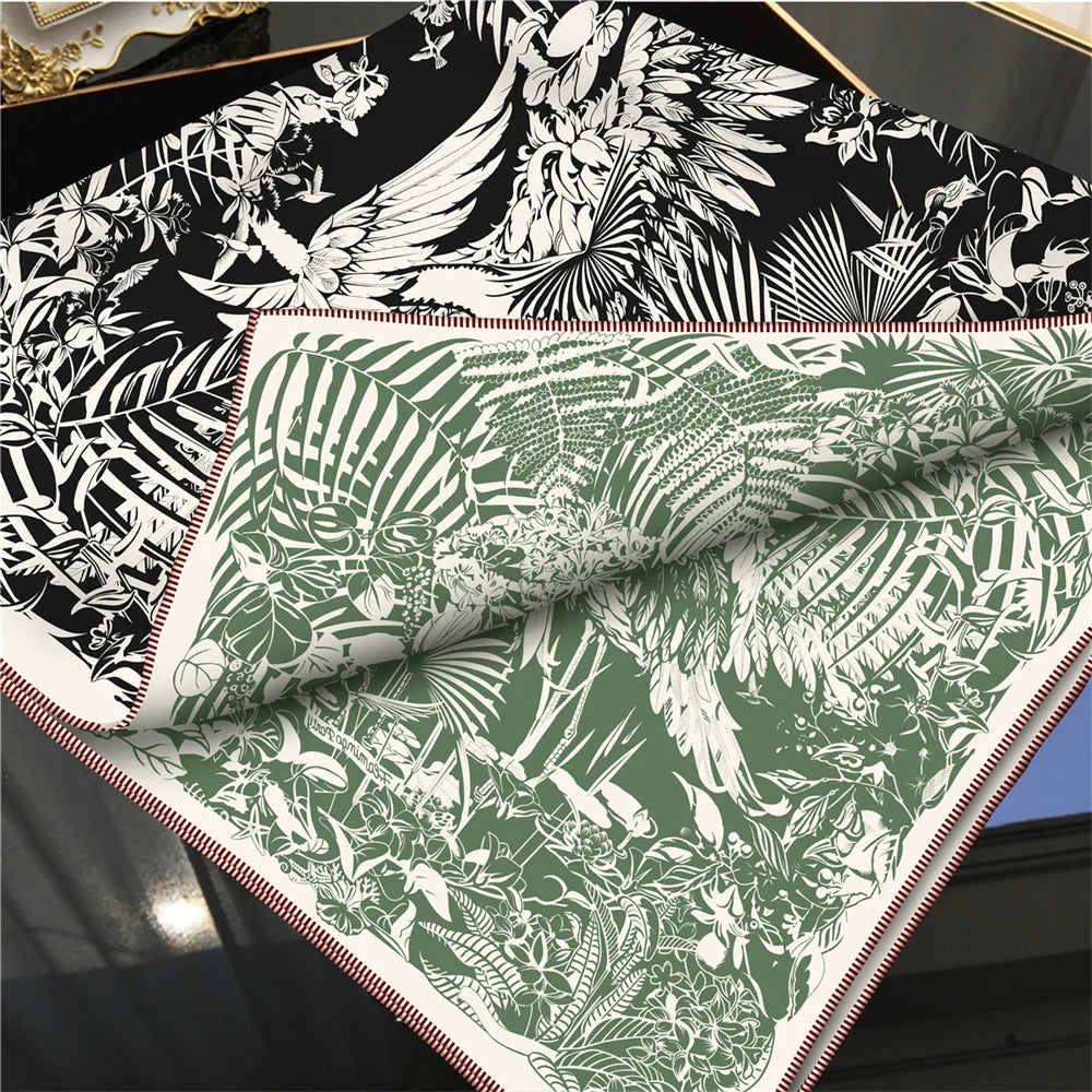 Tropical Garden Black & Green Double Print Scarf / 90cm