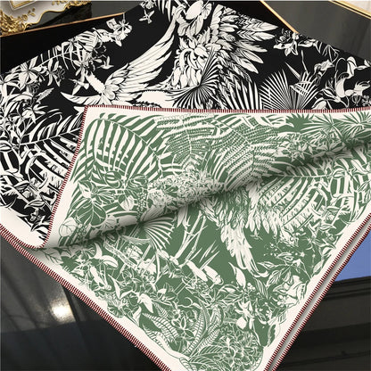 Tropical Garden Black & Green Double Print Scarf / 90cm