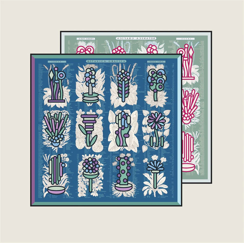 Plant Catalog Blue Double Print Scarf / 90cm