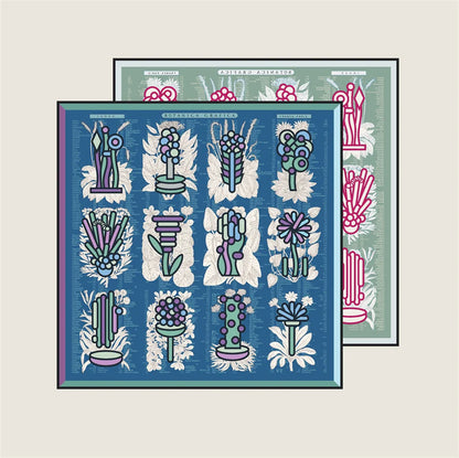 Plant Catalog Blue Double Print Scarf / 90cm