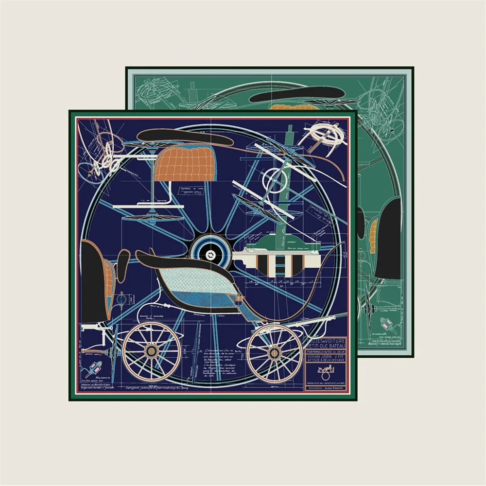 Wheel Navy Double Print Scarf / 90cm