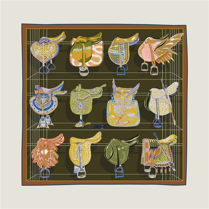 Saddle World Navy Double Print Scarf / 90cm