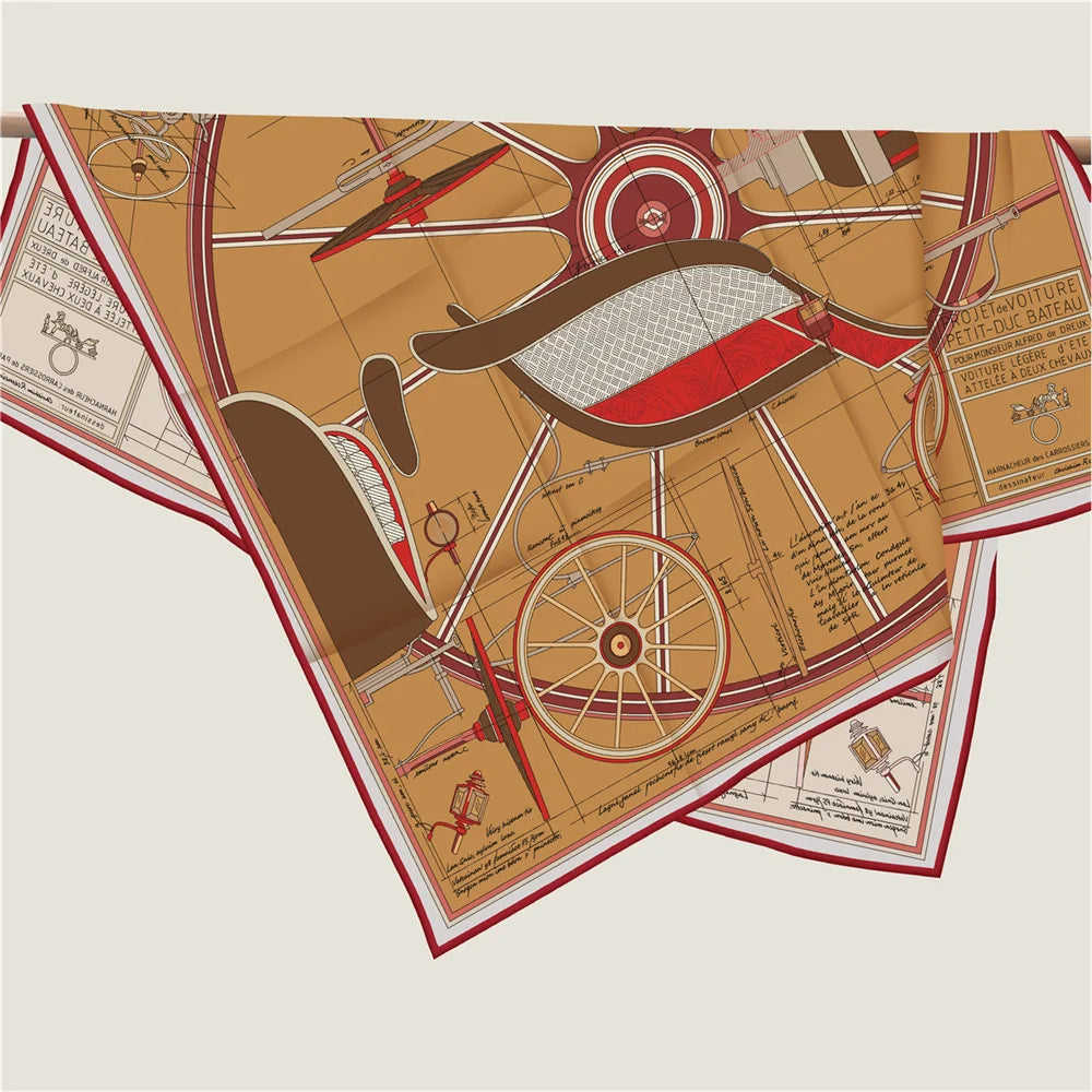 Wheel Brown Double Print Scarf / 90cm