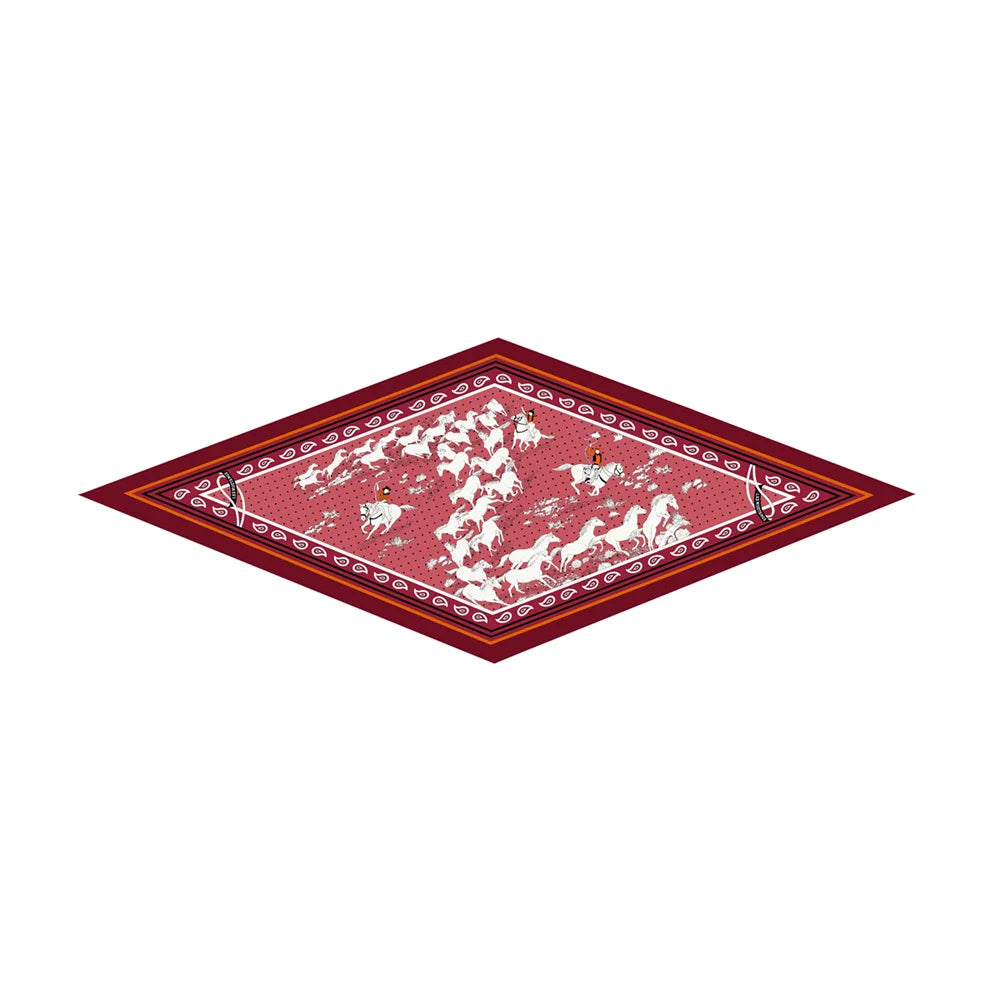 Horses Burgundy Silk Diamond Scarf