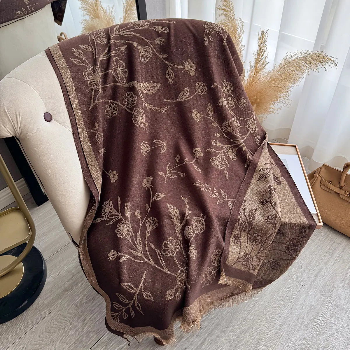 Greca Pashmina Scarf Brown