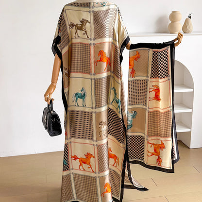 Khaki Licinia Kaftan Dress & Scarf Set