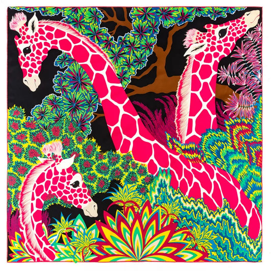 Giraffe Black Silk Scarf / 90cm