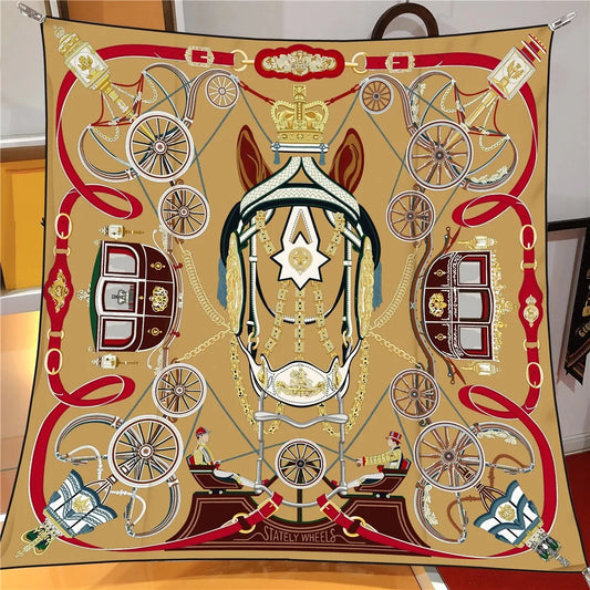 Horse Carriage Brown Silk Scarf / 90cm