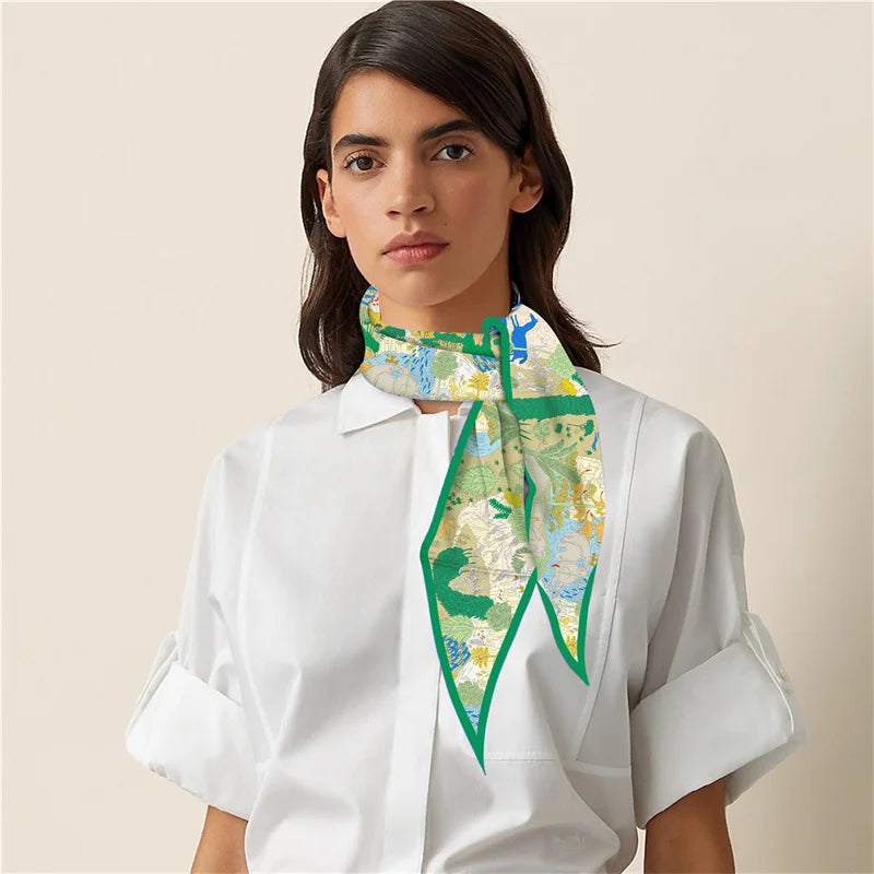 Horses Forest Green Silk Diamond Scarf