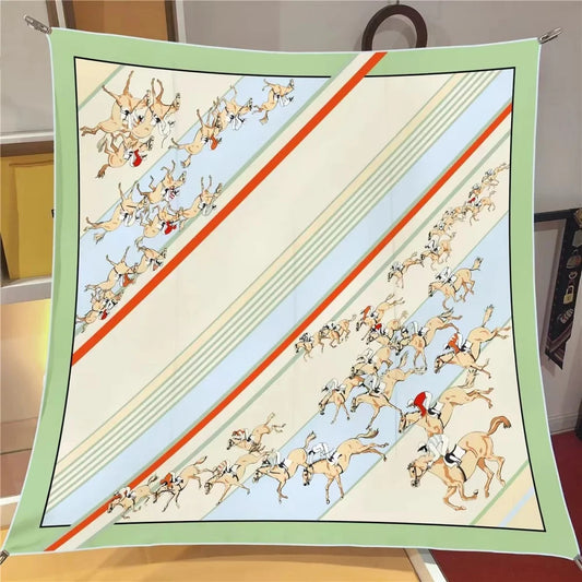 Horse Race Green Silk Scarf / 90cm