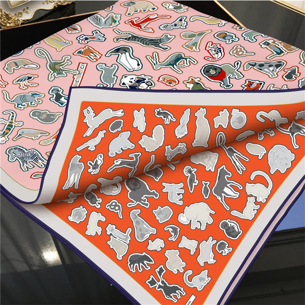 Animals Pink & Orange Double Print Scarf / 90cm