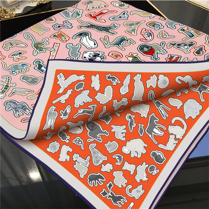 Animals Pink & Orange Double Print Scarf / 90cm