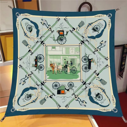Carriage Green Silk Scarf / 90cm