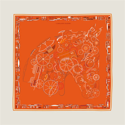 Horse Head Orange & Coffee Double Print Scarf / 90cm