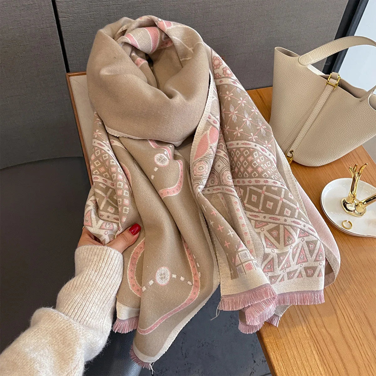 Edwige Pashmina Scarf Khaki